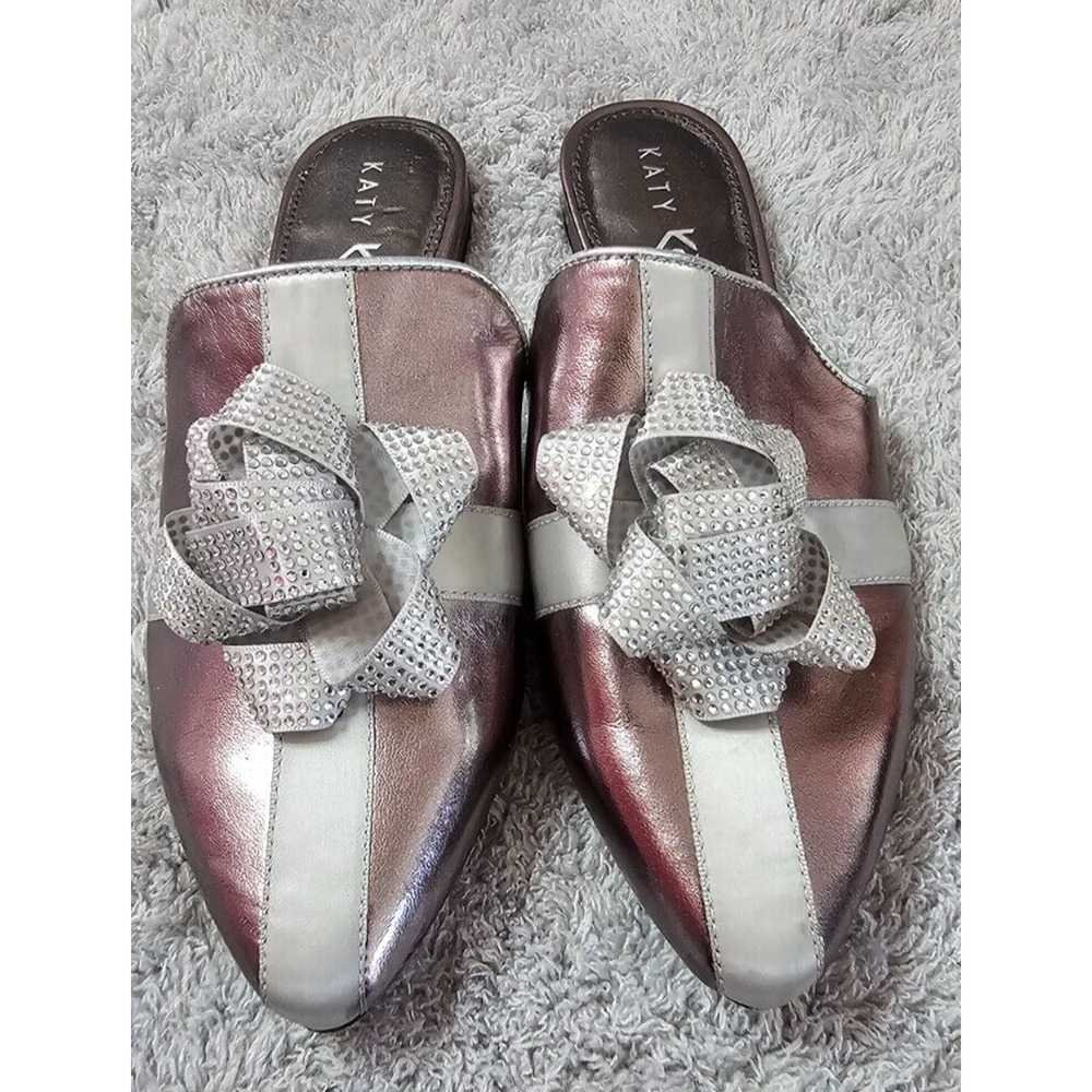 NEW Katy Perry The Stephanie Bow Mules,‎ Women's Size 5.5 Gun Metal Holiday